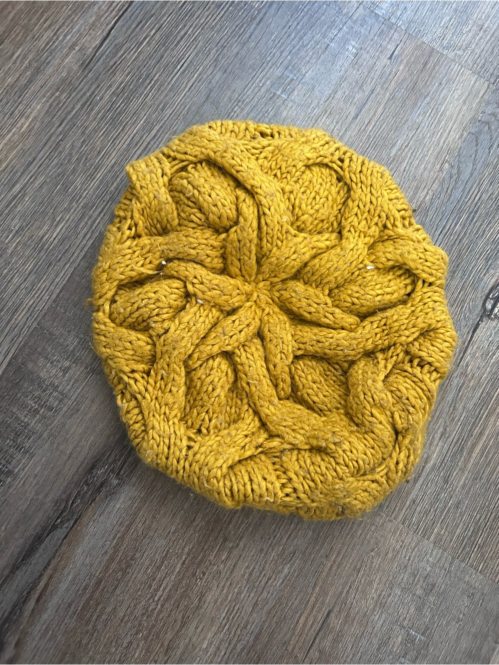 Chunky Knit Cable Beanie in Mustard Yellow